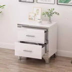 Table de chevet moderne laquée brillante avec 2 tiroirs, élégante table de chevet avec pieds et poignées en métal - Panipeachy