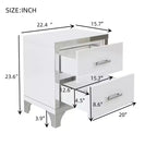 Table de chevet moderne laquée brillante avec 2 tiroirs, élégante table de chevet avec pieds et poignées en métal - Panipeachy