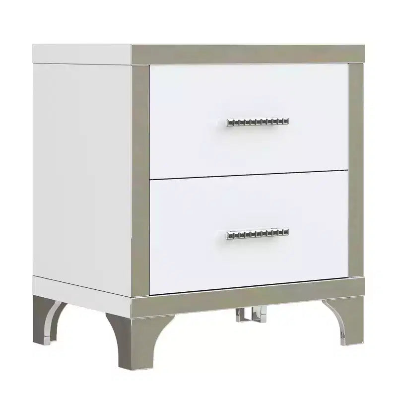 Table de chevet moderne laquée brillante avec 2 tiroirs, élégante table de chevet avec pieds et poignées en métal - Panipeachy