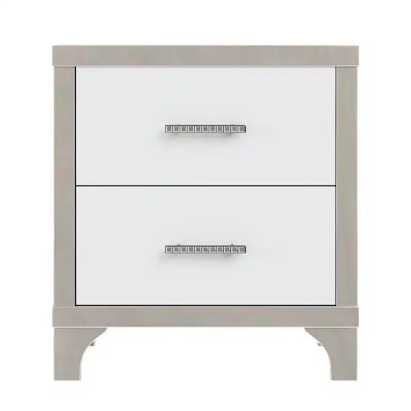 Table de chevet moderne laquée brillante avec 2 tiroirs, élégante table de chevet avec pieds et poignées en métal - Panipeachy