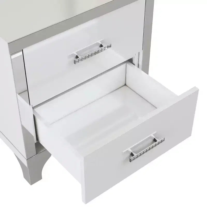 Table de chevet moderne laquée brillante avec 2 tiroirs, élégante table de chevet avec pieds et poignées en métal - Panipeachy