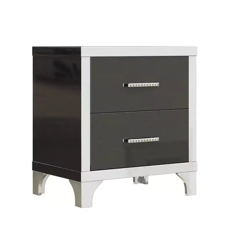 Table de chevet moderne laquée brillante avec 2 tiroirs, élégante table de chevet avec pieds et poignées en métal - Panipeachy