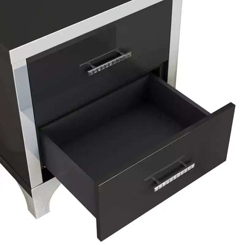 Table de chevet moderne laquée brillante avec 2 tiroirs, élégante table de chevet avec pieds et poignées en métal - Panipeachy