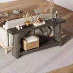 Table Console d'Entrée 70,9", Table de Canapé Étroite et Longue à 2 Niveaux, Table Derrière Canapé en Bois, Table d'Entrée pour Salon, Couloir, Hall, Marron
