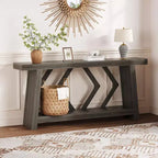 Table Console d'Entrée 70,9", Table de Canapé Étroite et Longue à 2 Niveaux, Table Derrière Canapé en Bois, Table d'Entrée pour Salon, Couloir, Hall, Marron