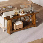Table Console d'Entrée 70,9", Table de Canapé Étroite et Longue à 2 Niveaux, Table Derrière Canapé en Bois, Table d'Entrée pour Salon, Couloir, Hall, Marron