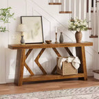 Table Console d'Entrée 70,9", Table de Canapé Étroite et Longue à 2 Niveaux, Table Derrière Canapé en Bois, Table d'Entrée pour Salon, Couloir, Hall, Marron