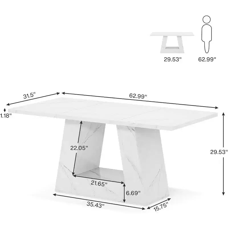 Table à manger Lantine pour 4 à 6 personnes, table de salle à manger rectangulaire moderne en bois et faux marbre de 160 cm avec base robuste pour cuisine, salon