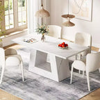 Table à manger Lantine pour 4 à 6 personnes, table de salle à manger rectangulaire moderne en bois et faux marbre de 160 cm avec base robuste pour cuisine, salon