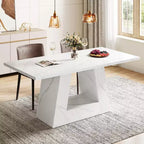 Table à manger Lantine pour 4 à 6 personnes, table de salle à manger rectangulaire moderne en bois et faux marbre de 160 cm avec base robuste pour cuisine, salon