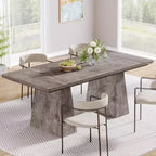 Table à manger Lantine pour 6 personnes, table de cuisine rectangulaire en bois style ferme avec double piédestal, 160 cm (L) x 80 cm (l) x 76 cm (H), Gris