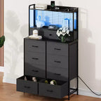 Commode, commode intelligente avec 11 tiroirs en tissu, station de recharge intégrée et RVB contrôlable par application, style industriel blanc