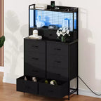 Commode, commode intelligente avec 11 tiroirs en tissu, station de recharge intégrée et RVB contrôlable par application, style industriel blanc