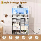 Commode, commode intelligente avec 11 tiroirs en tissu, station de recharge intégrée et RVB contrôlable par application, style industriel blanc