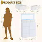 Commode, commode intelligente avec 11 tiroirs en tissu, station de recharge intégrée et RVB contrôlable par application, style industriel blanc