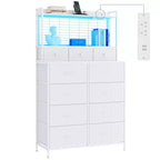 Commode, commode intelligente avec 11 tiroirs en tissu, station de recharge intégrée et RVB contrôlable par application, style industriel blanc