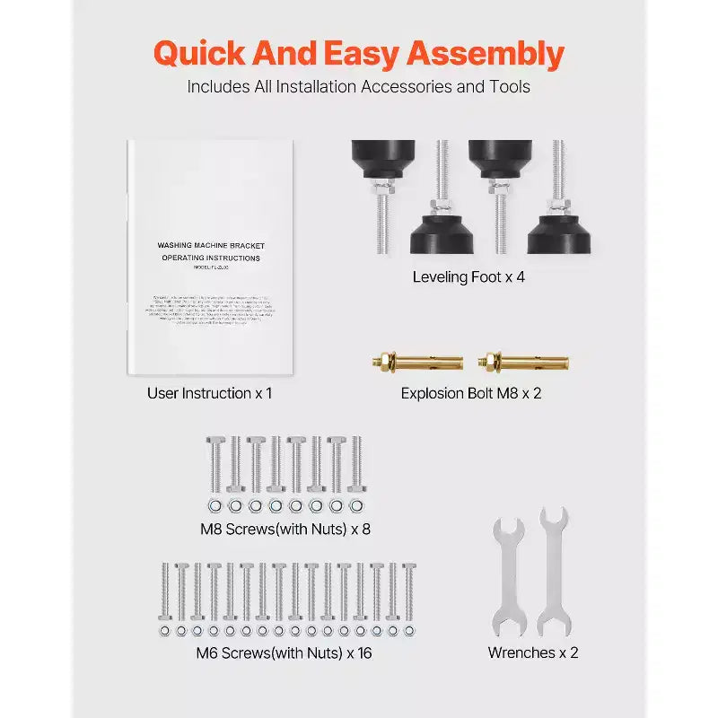 Support pour machine à laver VEVOR, socle pour laveuse 123 x 63,5 cm, capacité de charge de 267 kg, 4 pieds réglables, argenté