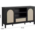 47 Armoire buffet en rotin style bohème avec étagères réglables et portes en canne arquées, buffet de rangement pour cuisine, salle à manger, salon et entrée