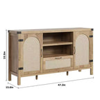 47 Armoire buffet en rotin style bohème avec étagères réglables et portes en canne arquées, buffet de rangement pour cuisine, salle à manger, salon et entrée