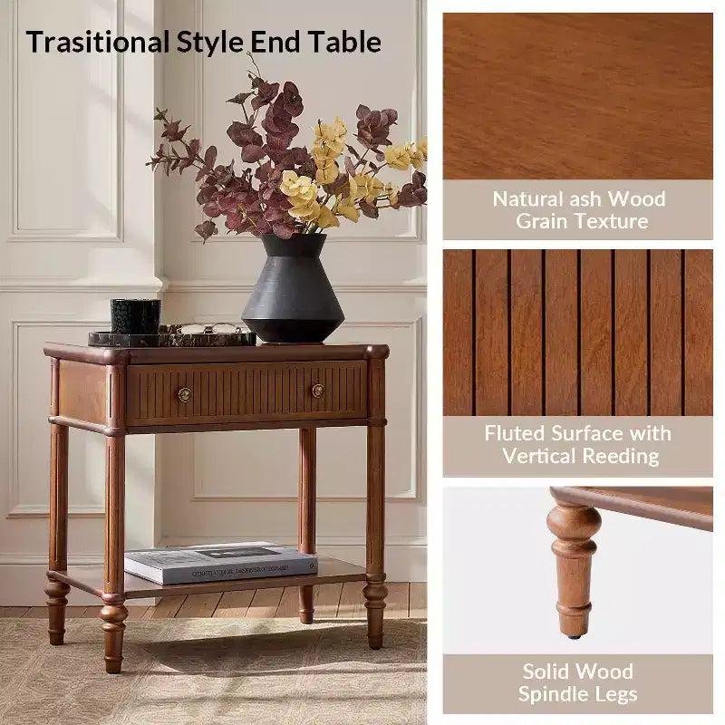 Godefroy Table d'appoint 1 tiroir, 66 cm, lot de 2 | HULALA HOME-WALNUT