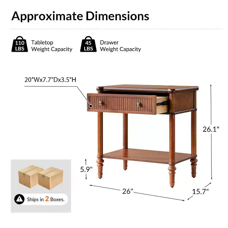 Godefroy Table d'appoint 1 tiroir, 66 cm, lot de 2 | HULALA HOME-WALNUT