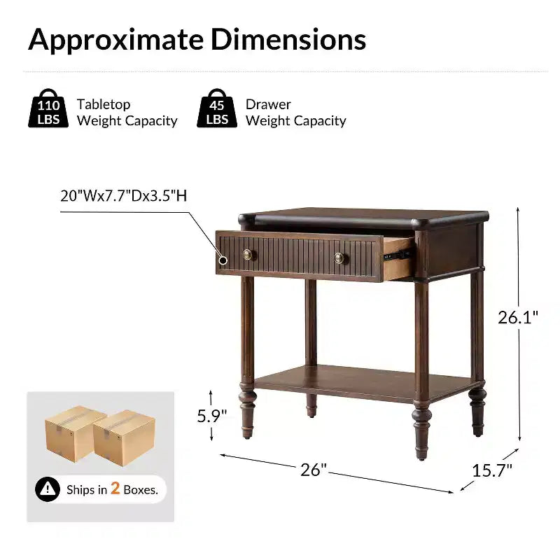 Godefroy Table d'appoint 1 tiroir, 66 cm, lot de 2 | HULALA HOME-WALNUT