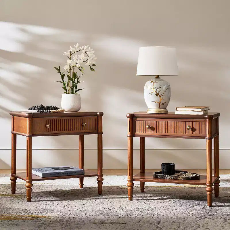 Godefroy Table d'appoint 1 tiroir, 66 cm, lot de 2 | HULALA HOME-WALNUT