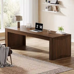 Grand bureau Lantine de 199 cm, double bureau deux personnes pour bureau à domicile, longue table d'écriture d'ordinateur en bois pour bureau, marron foncé