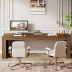 Grand bureau Lantine de 199 cm, double bureau deux personnes pour bureau à domicile, longue table d'écriture d'ordinateur en bois pour bureau, marron foncé
