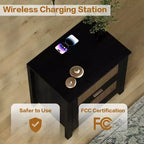 TYBOATLE Lot de 2 tables de chevet en rotin avec station de charge sans fil, tables d'appoint modernes du milieu du siècle avec 2 tiroirs tressés bohèmes, tables de chevet en bois