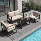 Outdoor Metal Patio Furniture Sets of 4, Outside Seating Furniture with Loveseat and Coffee Table, for Porch, Apartments, Garden