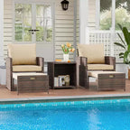Ensemble de canapés de jardin 5 pièces à dossier haut, meubles d'extérieur en rotin PE avec coussins moelleux, 2 poufs et une table, pour jardin, balcon, porche, bord de piscine