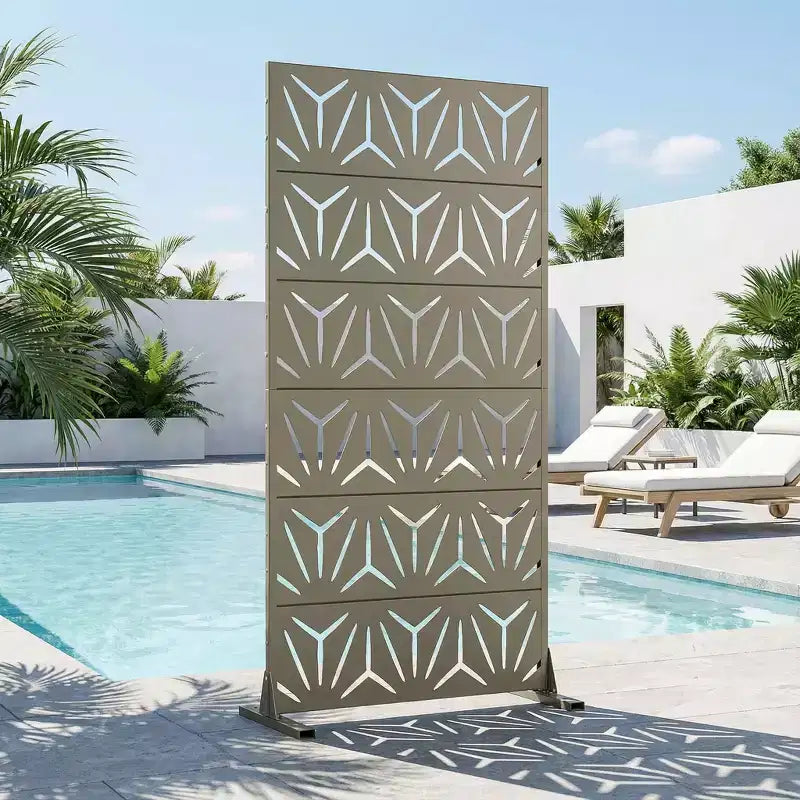 MAYEERTY Star 01 Séparateur de pièces en acier galvanisé gris olive, 72x35x16, Brise-vue 6 panneaux pour terrasse et jardin