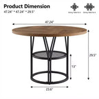 Table à manger ronde pour 4-6 personnes, table de cuisine circulaire de 120 cm avec étagère de rangement et cadre métallique robuste, table de dîner moderne pour cuisine, salon, bureau