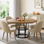 Table à manger ronde pour 4-6 personnes, table de cuisine circulaire de 120 cm avec étagère de rangement et cadre métallique robuste, table de dîner moderne pour cuisine, salon, bureau