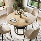 Table à manger ronde pour 4-6 personnes, table de cuisine circulaire de 120 cm avec étagère de rangement et cadre métallique robuste, table de dîner moderne pour cuisine, salon, bureau