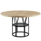 Table à manger ronde pour 4-6 personnes, table de cuisine circulaire de 120 cm avec étagère de rangement et cadre métallique robuste, table de dîner moderne pour cuisine, salon, bureau