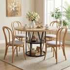 Table à manger ronde pour 4-6 personnes, table de cuisine circulaire de 120 cm avec étagère de rangement et cadre métallique robuste, table de dîner moderne pour cuisine, salon, bureau