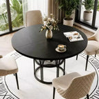 Table à manger ronde pour 4-6 personnes, table de cuisine circulaire de 120 cm avec étagère de rangement et cadre métallique robuste, table de dîner moderne pour cuisine, salon, bureau