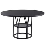 Table à manger ronde pour 4-6 personnes, table de cuisine circulaire de 120 cm avec étagère de rangement et cadre métallique robuste, table de dîner moderne pour cuisine, salon, bureau
