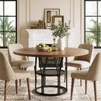 Table à manger ronde pour 4-6 personnes, table de cuisine circulaire de 120 cm avec étagère de rangement et cadre métallique robuste, table de dîner moderne pour cuisine, salon, bureau
