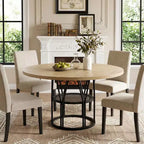 Table à manger ronde pour 4-6 personnes, table de cuisine circulaire de 120 cm avec étagère de rangement et cadre métallique robuste, table de dîner moderne pour cuisine, salon, bureau