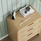 Lot de 2 tables de chevet en rotin avec 3 tiroirs, tables de nuit incurvées de 58 cm, meuble de rangement de chambre à coucher de style moderne du milieu du siècle - Panipeachy