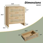 Lot de 2 tables de chevet en rotin avec 3 tiroirs, tables de nuit incurvées de 58 cm, meuble de rangement de chambre à coucher de style moderne du milieu du siècle - Panipeachy