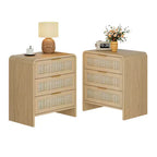Lot de 2 tables de chevet en rotin avec 3 tiroirs, tables de nuit incurvées de 58 cm, meuble de rangement de chambre à coucher de style moderne du milieu du siècle - Panipeachy