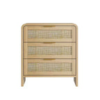 Lot de 2 tables de chevet en rotin avec 3 tiroirs, tables de nuit incurvées de 58 cm, meuble de rangement de chambre à coucher de style moderne du milieu du siècle - Panipeachy