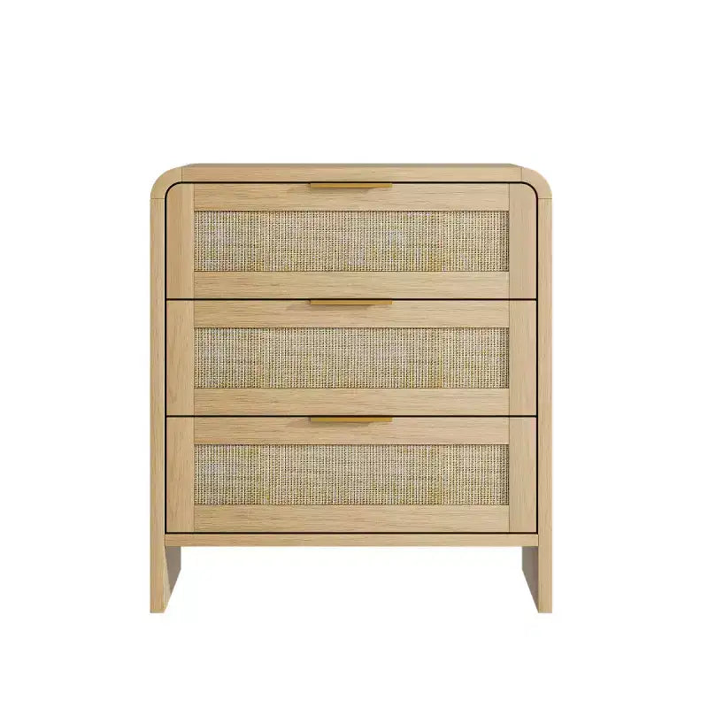 Lot de 2 tables de chevet en rotin avec 3 tiroirs, tables de nuit incurvées de 58 cm, meuble de rangement de chambre à coucher de style moderne du milieu du siècle - Panipeachy