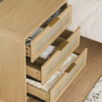 Lot de 2 tables de chevet en rotin avec 3 tiroirs, tables de nuit incurvées de 58 cm, meuble de rangement de chambre à coucher de style moderne du milieu du siècle - Panipeachy