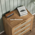 Lot de 2 tables de chevet en rotin avec 3 tiroirs, tables de nuit incurvées de 58 cm, meuble de rangement de chambre à coucher de style moderne du milieu du siècle - Panipeachy