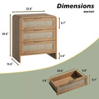 Lot de 2 tables de chevet en rotin avec 3 tiroirs, tables de nuit incurvées de 58 cm, meuble de rangement de chambre à coucher de style moderne du milieu du siècle - Panipeachy
